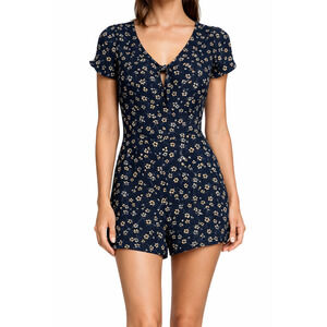 Hollister Shorts Romper XS Blue Floral Pull On Short Sleeve Summer Womens XS